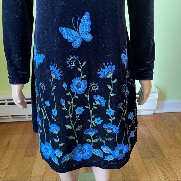 VINTAGE Y2K ZOEY GIRL BLUE VELVET BUTTERFLY GRAPHIC DRESS SIZE 5 GIRLS HOLIDAY - Picture 6 of 8